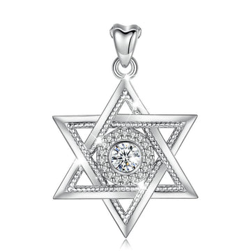 NEW Silver Star of David AAA+ Cubic Zirconia Hexagram Pendant Necklace - The Jewellery Supermarket